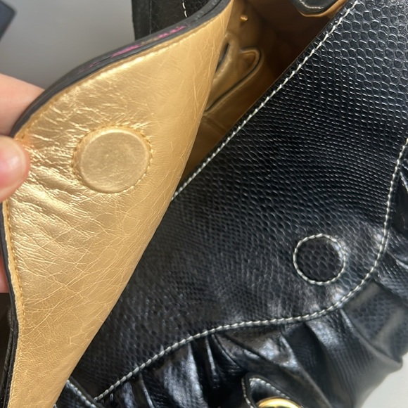 La Gioe Di Toscana Shoulder Handbag Black Gold Snake Embossed Leather - Picture 12 of 16